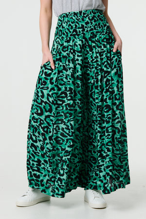 Green | Animal Print High Waist Palazzo Pants
