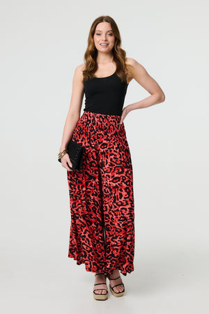 Red | Animal Print High Waist Palazzo Pants
