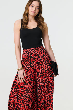 Red | Animal Print High Waist Palazzo Pants

