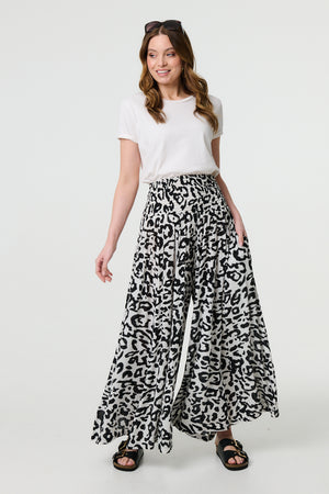 White | Animal Print High Waist Palazzo Pants
