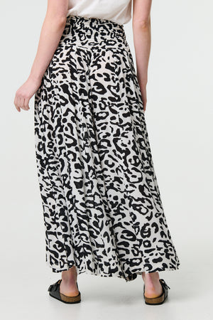 White | Animal Print High Waist Palazzo Pants
