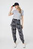 Black | Printed Smocked Waist Harem Pants
