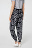 Black | Printed Smocked Waist Harem Pants