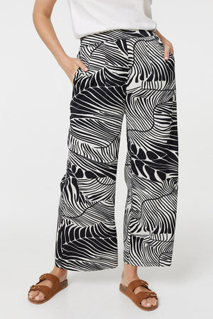 Black And White | Printed High Waisted Wide Leg Trousers
