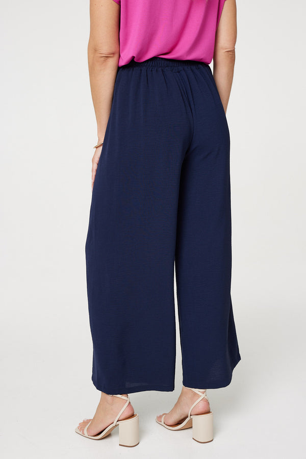 Navy | Button Detail Wide Leg Trousers