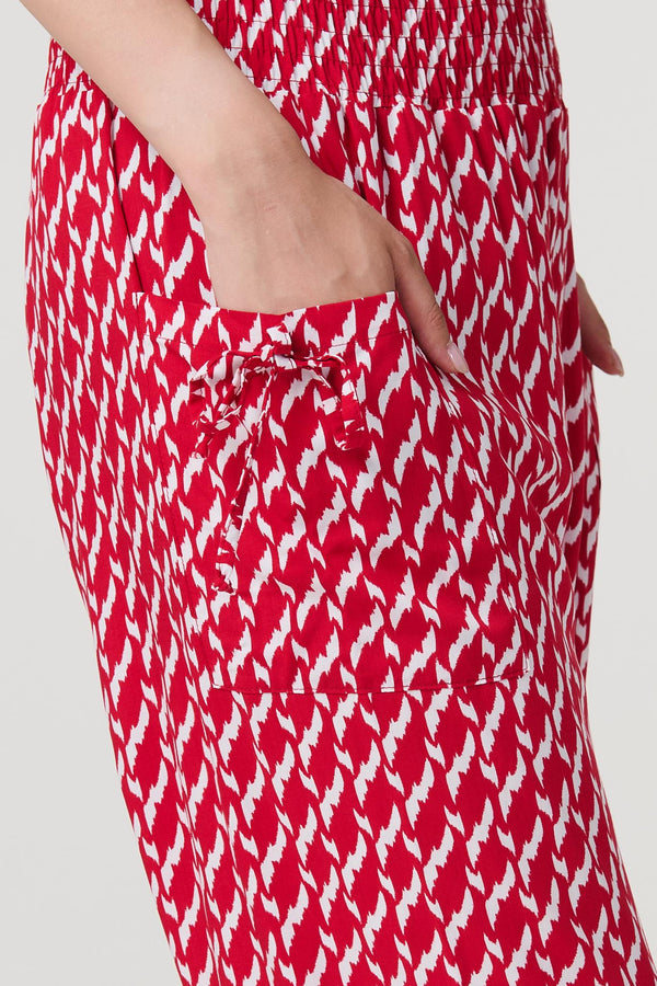 Red | Printed Tapered Harem Trousers