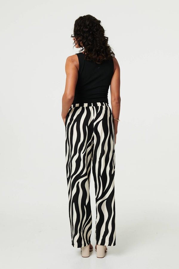 Black | Zebra Print Wide Leg Relaxed Trousers
