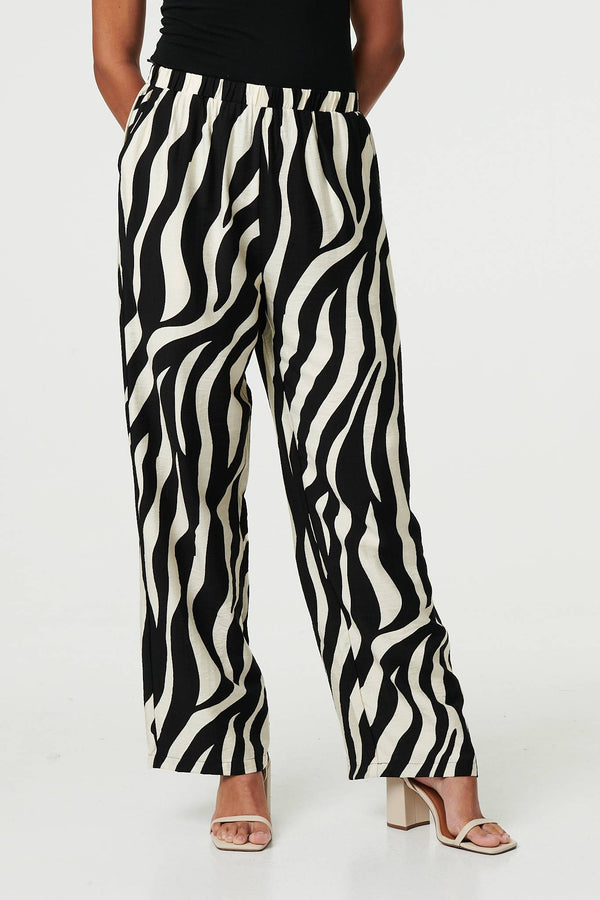 Black | Zebra Print Wide Leg Relaxed Trousers
