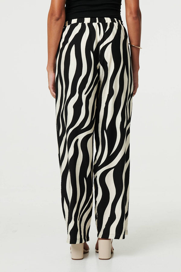 Black | Zebra Print Wide Leg Relaxed Trousers
