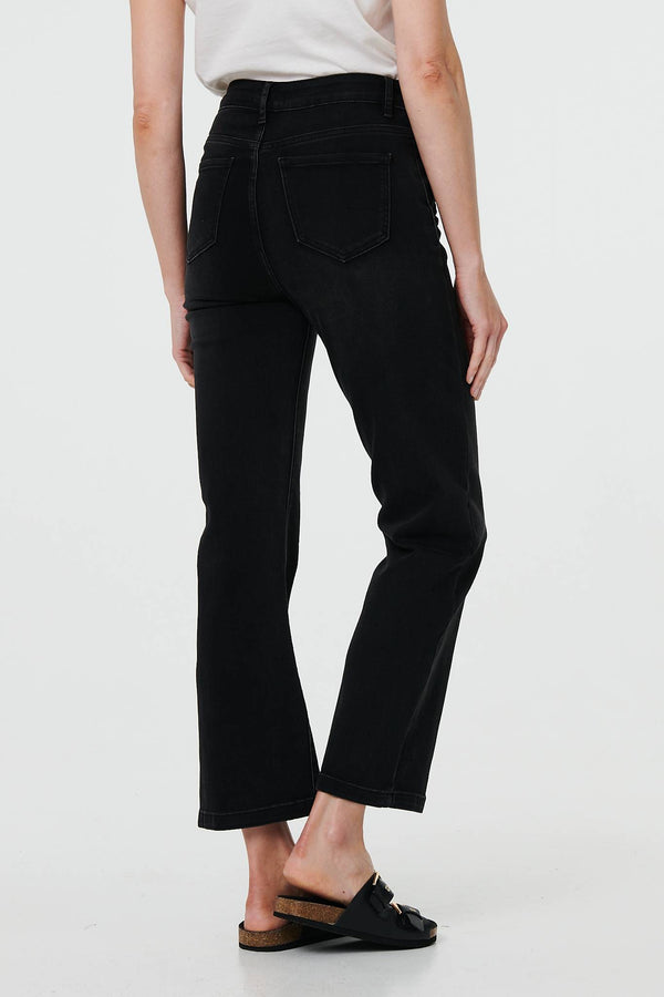 Black | Mid Rise Scalloped Pocket Jeans
