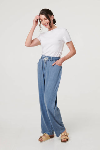 Denim Elasticated Tie Waist Trousers | Izabel London