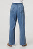 Blue | Denim Elasticated Waist Crop Trousers
