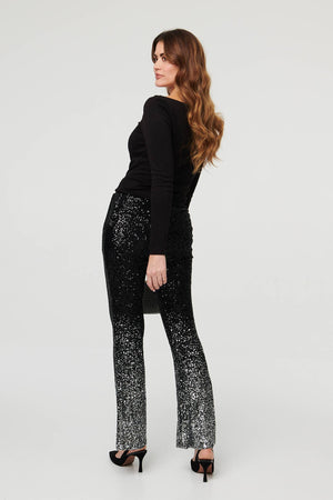 Black | Sparkly Sequin High Waist Flare Trousers

