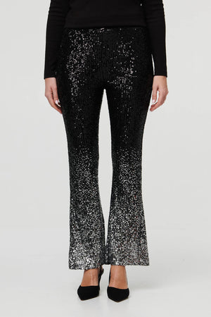 Black | Sparkly Sequin High Waist Flare Trousers
