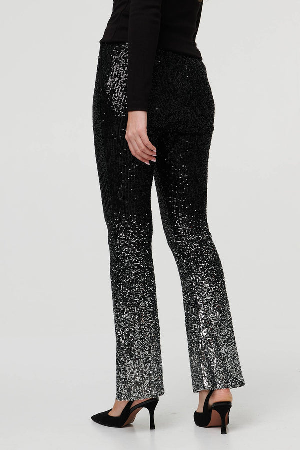 Black | Sparkly Sequin High Waist Flare Trousers
