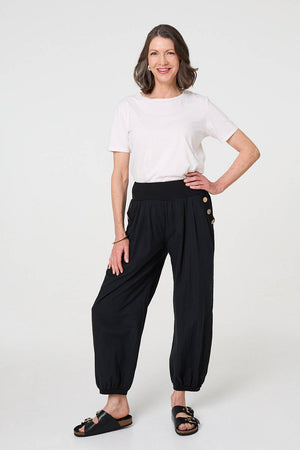 Black | Elasticated High Waist Loose Trousers
