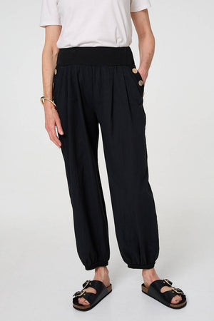 Black | Elasticated High Waist Loose Trousers
