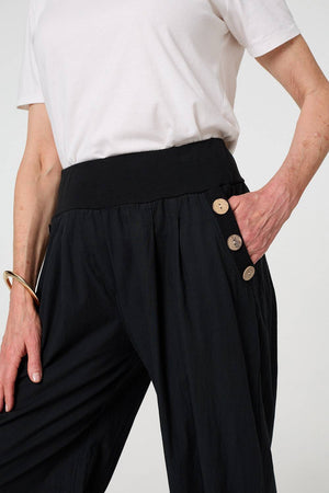 Black | Elasticated High Waist Loose Trousers
