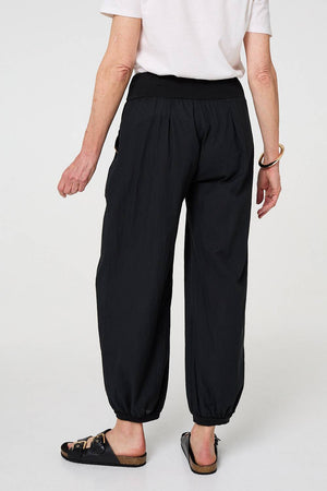 Black | Elasticated High Waist Loose Trousers
