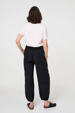 Black | Elasticated High Waist Loose Trousers
