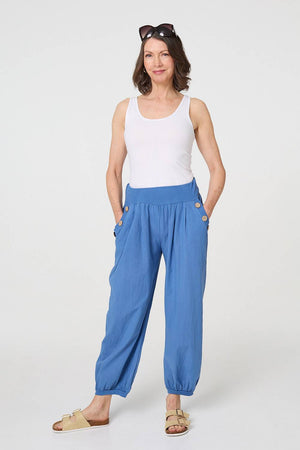 Blue | Elasticated High Waist Loose Trousers

