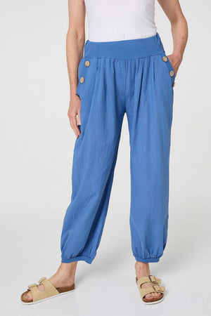 Blue | Elasticated High Waist Loose Trousers
