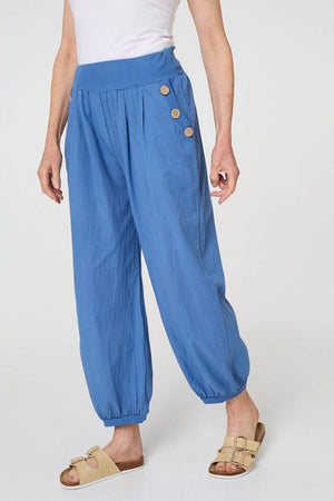 Blue | Elasticated High Waist Loose Trousers
