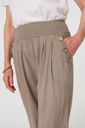 Beige | Elasticated High Waist Loose Trousers
