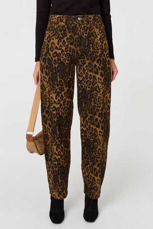 Brown | Animal Print High Waist Wide Leg Jeans
