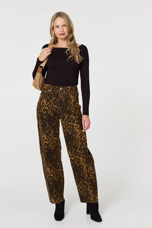 Brown | Animal Print High Waist Wide Leg Jeans

