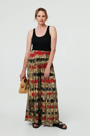 Orange | Tie Dye Shirred High Waist Wide Trousers
