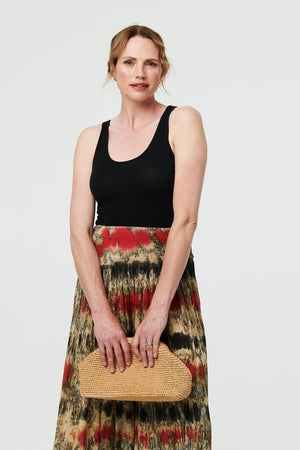 Orange | Tie Dye Shirred High Waist Wide Trousers
