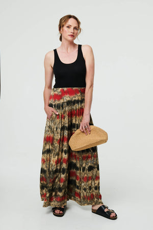 Orange | Tie Dye Shirred High Waist Wide Trousers
