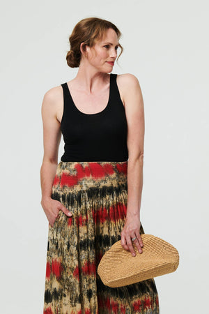 Orange | Tie Dye Shirred High Waist Wide Trousers
