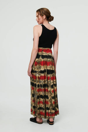 Orange | Tie Dye Shirred High Waist Wide Trousers
