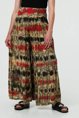 Orange | Tie Dye Shirred High Waist Wide Trousers
