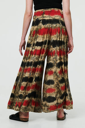 Orange | Tie Dye Shirred High Waist Wide Trousers

