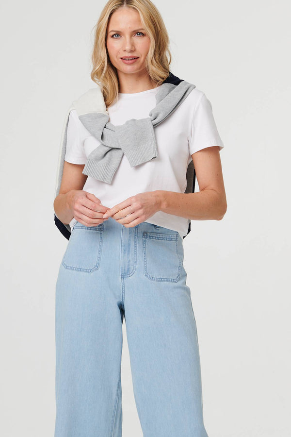 Blue | High Waist Pocket Detail Wide Jeans
