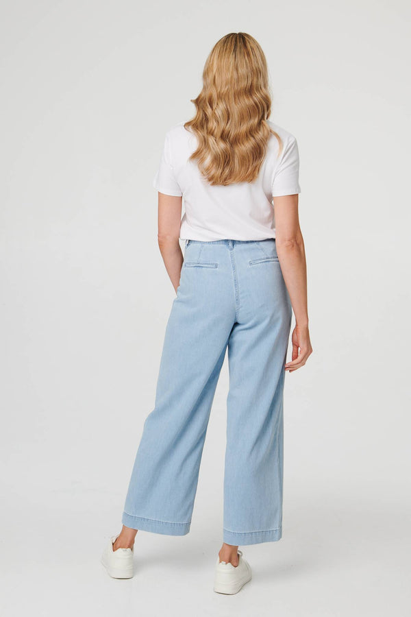 Blue | High Waist Pocket Detail Wide Jeans
