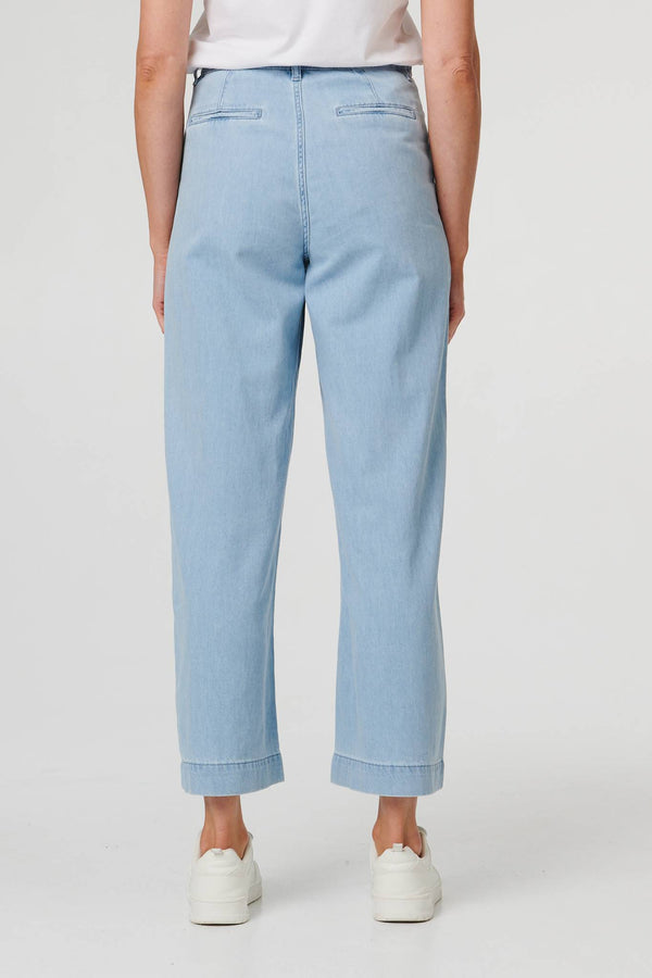 Blue | High Waist Pocket Detail Wide Jeans
