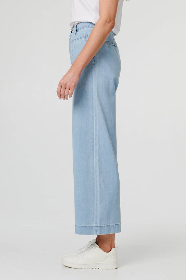 Blue | High Waist Pocket Detail Wide Jeans
