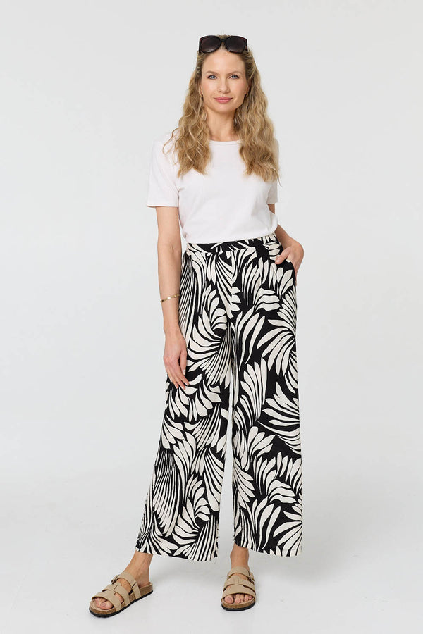 Black | Abstract Print High Waist Wide Trousers