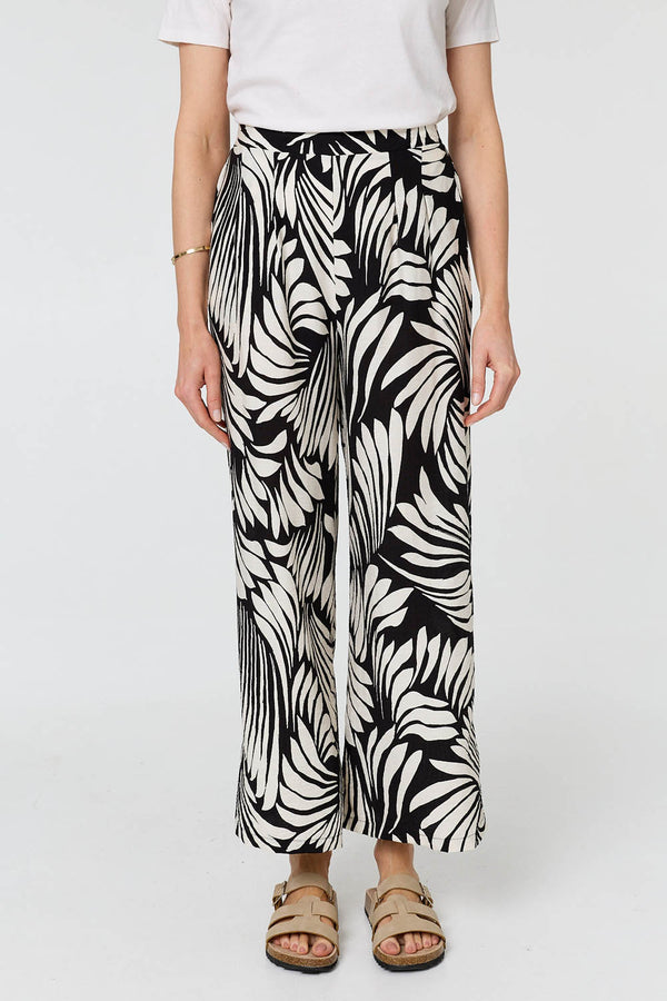 Black | Abstract Print High Waist Wide Trousers
