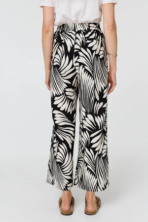 Black | Abstract Print High Waist Wide Trousers