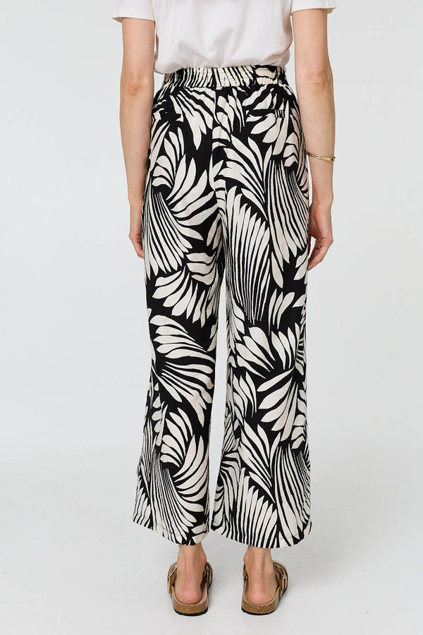 Black | Abstract Print High Waist Wide Trousers