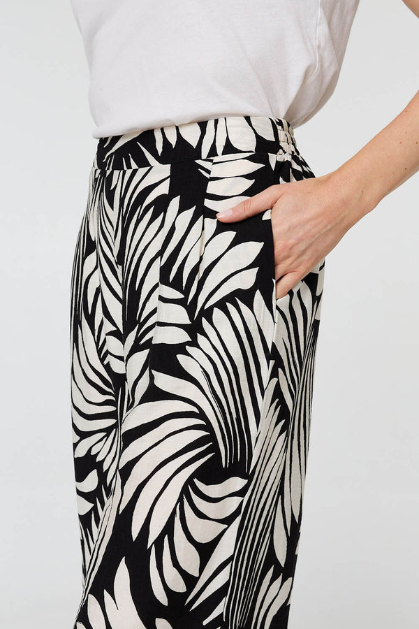 Black | Abstract Print High Waist Wide Trousers