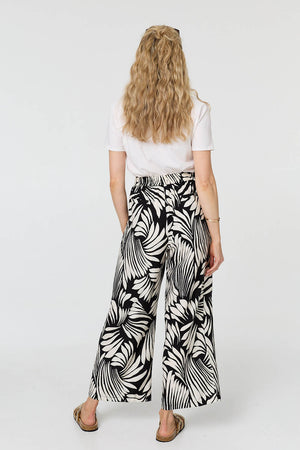 Black | Abstract Print High Waist Wide Trousers
