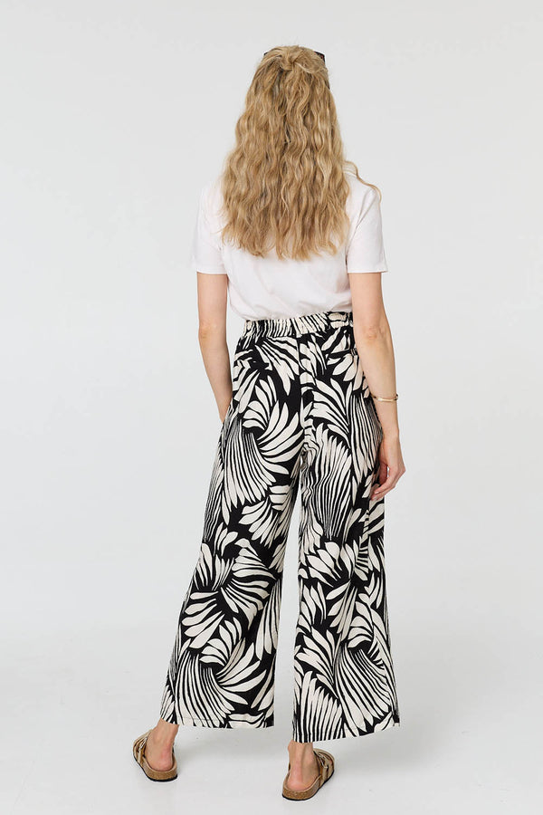 Black | Abstract Print High Waist Wide Trousers