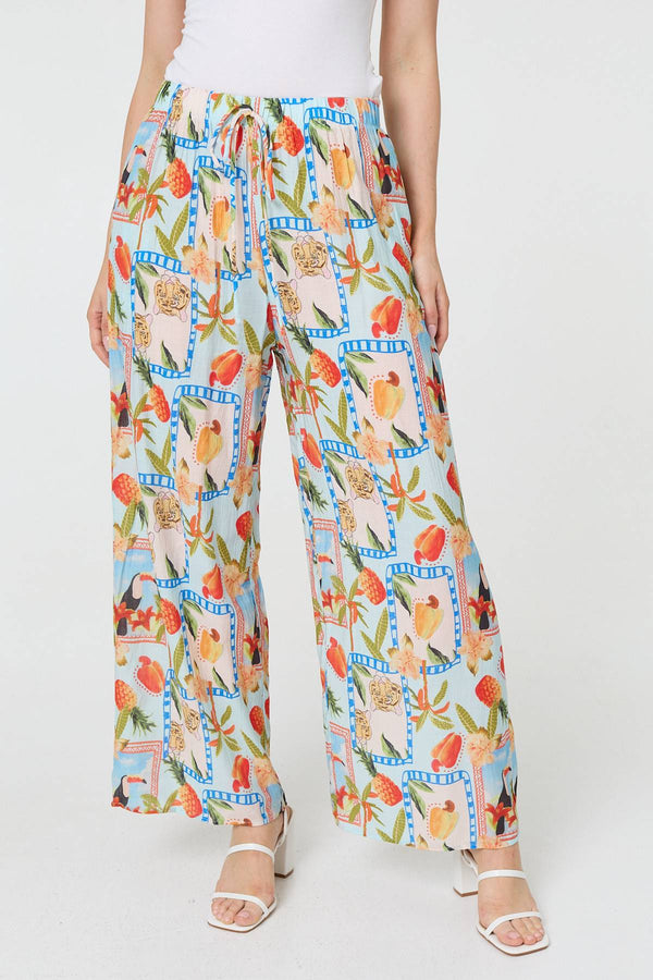 Blue | Patchwork Relaxed Wide Leg Trousers
