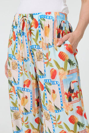 Blue | Patchwork Relaxed Wide Leg Trousers
